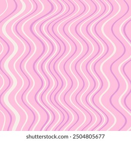 Groovy Waves Background. Psychedelic Abstract Wavy Curves Vector Pattern in 1970s Hippie Retro Style for Print on Textile, Wrapping Paper, Web Design and Social Media. Lilac color