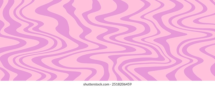 Groovy Waves Background. Psychedelic Abstract Wavy Curves Vector Pattern in 1970s Hippie Retro Style for Print on Textile, Wrapping Paper, Web Design and Social Media. Lilac color