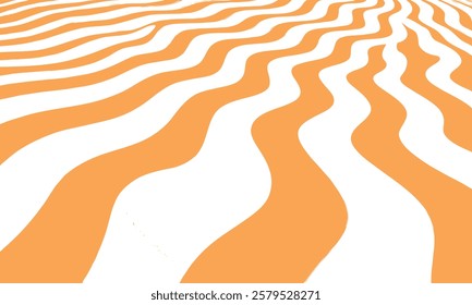 Groovy Waves Background. Psychedelic Abstract Wavy Curves Vector Pattern in 1970s Hippie Retro Style for Print on Textile, Wrapping Paper, Web Design and Social Media. Yellow color