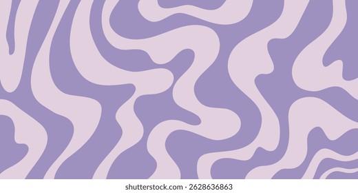 Plano de Fundo das Ondas do Groovy. Psychedelic Abstract Curved Vetor Background in 1970s Hippie Retro Style for Print on Textile, papel de embrulho, web design. Cor Rosa, Laranja, Bege.