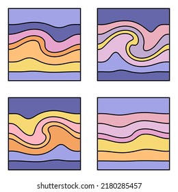 Groovy waves pattern collection in 1970 retro style. Abstract psychedelic background for poster, flyer, T-shirt. Seventies style vector illustration  for decor and design.
