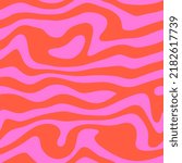 Groovy Waves Seamless Pattern. Psychedelic Curved Vector Background in 1970s Hippie Retro Style for Print on Textile, Wrapping Paper, Web Design and Social Media. Pink and Red Colors.