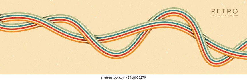 Groovy Wavy abstract lines background in 1970s Retro Hippie style. Vector patterns are suitable for fabrics, textiles, wraps and more.	