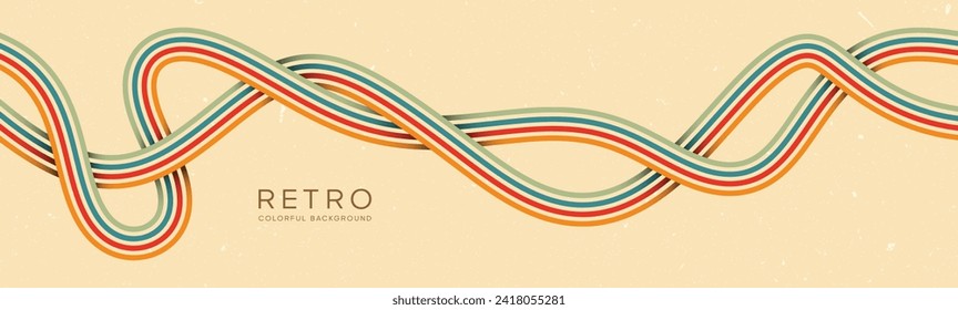 Groovy Wavy abstract lines background in 1970s Retro Hippie style. Vector patterns are suitable for fabrics, textiles, wraps and more.	