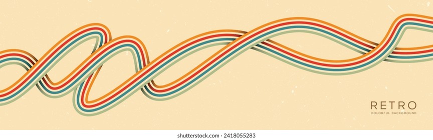 Groovy Wavy abstract lines background in 1970s Retro Hippie style. Vector patterns are suitable for fabrics, textiles, wraps and more.