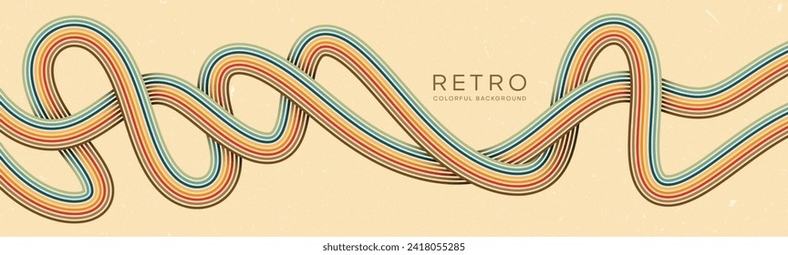 Groovy Wavy abstract lines background in 1970s Retro Hippie style. Vector patterns are suitable for fabrics, textiles, wraps and more.	