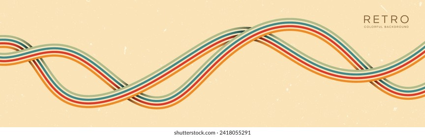 Groovy Wavy abstract lines background in 1970s Retro Hippie style. Vector patterns are suitable for fabrics, textiles, wraps and more.