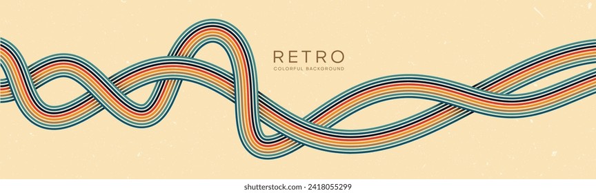 Groovy Wavy abstract lines background in 1970s Retro Hippie style. Vector patterns are suitable for fabrics, textiles, wraps and more.	