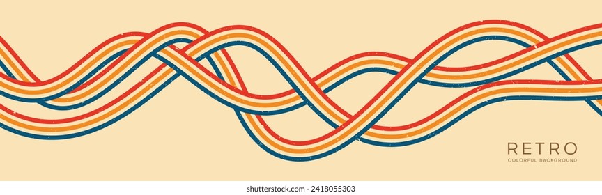 Groovy Wavy abstract lines background in 1970s Retro Hippie style. Vector patterns are suitable for fabrics, textiles, wraps and more.	