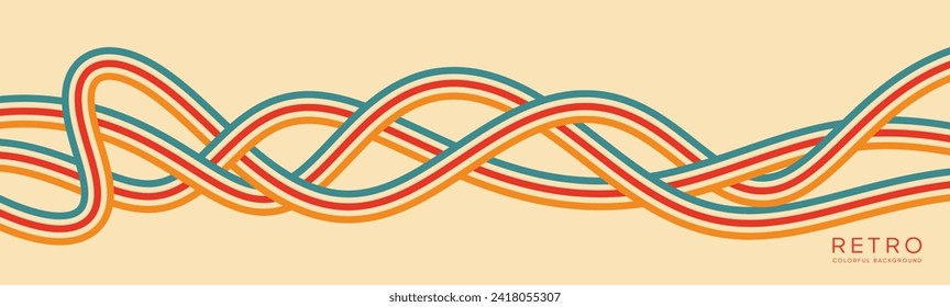 Groovy Wavy abstract lines background in 1970s Retro Hippie style. Vector patterns are suitable for fabrics, textiles, wraps and more.	
