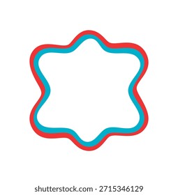 Groovy wavy border outline shape with funky retro line element. Bubble style frame with abstract y2k form in red and blue, trendy background for playful, modern use in graphic design.