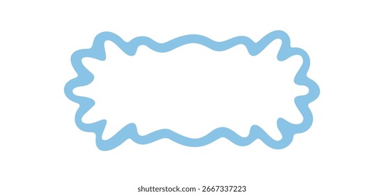 Groovy wavy rectangle cartoon border outline with light blue line style. Abstract doodle frame adds a playful retro shape to any background and graphic. Modern y2k inspiration for creative design.