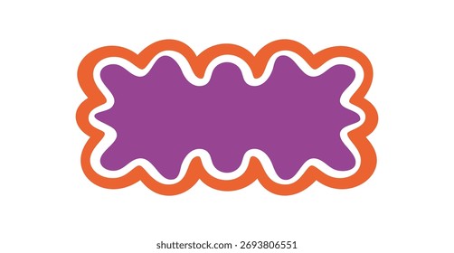 Groovy wavy rectangle frame with funky retro border and cartoon shape in purple and orange. Groovy y2k background graphic border, playful cartoon element for creative pop style projects.