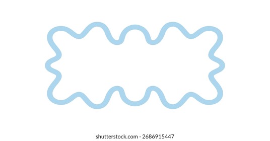 Groovy wavy rectangle outline frame with a retro border. Abstract squiggle shape and line in blue background, modern graphic for cool y2k concept or artistic project.