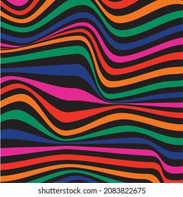 Groovy wavy retro lines cover artwork design with funky colors vector eps 10
