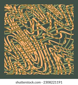 Groovy wavy square banner Abstract retro line art aesthetic 70s style. Trendy 1960s color waves groove background. Psychedelic vintage design. Wallpaper trippy liquid poster. Vector illustration.