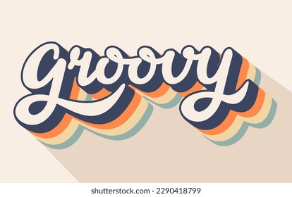 Groovy word typography style illustration. Hippy psychedelic lettering. Groovy doodle typography sticker. Vintage concept. Hippie symbols for graphic tee t shirt logo. vector illustration