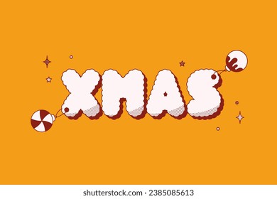 Groovy XMAS halftone Sticker on yellow background.