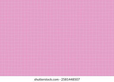 Groovy Y2K doodle grid, notebook texture. Lined paper, pink with white grid banner. Full page graph, blank squared design. Crumpled blue checkered pattern. Hand-drawn student sheet vector illustration