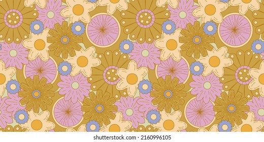 Groovy y2k retro seamless pattern with flower. Retro vector illustration. Groovy flower background. Colorful hippie seamless pattern illustration