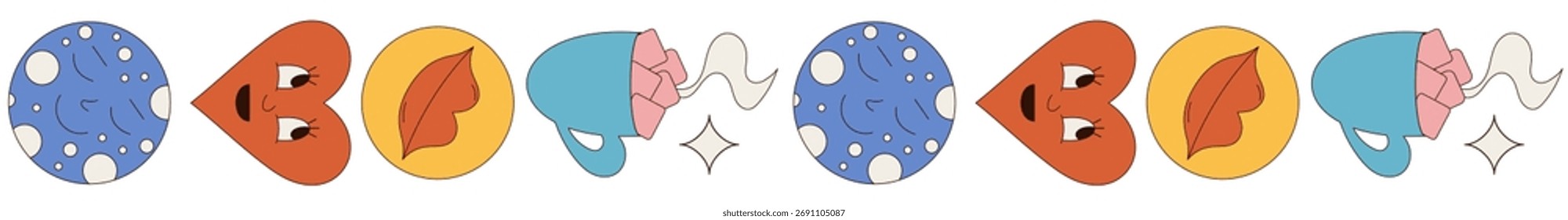 Groovy y2k seamless funky border in flat style with colorful abstract shape pattern. retro graphic as border elements for trendy backgrounds or modern edge, playful use in cool decorative projects.