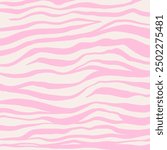 Groovy zebra pattern. Abstract zebra stripes background in groovy flat style. Animal skin tiger stripes collage background in pink and white colors. Hand drawn