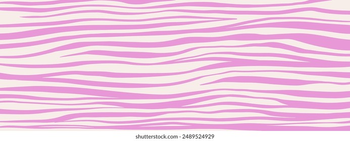 Groovy zebra pattern. Abstract zebra stripes background in groovy flat style. Animal skin tiger stripes collage background in pink and white colors. Hand drawn tiger print