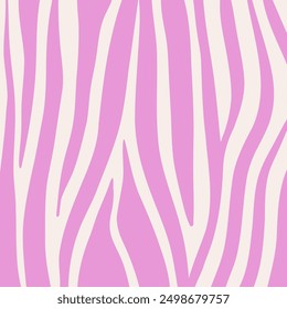 Groovy zebra pattern. Abstract zebra stripes background in groovy flat style. Animal skin tiger stripes collage background in pink and white colors. Hand drawn tiger print