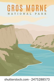 Gros Morne Nationalpark Poster Vintage Vektorillustration Design. Nationalpark in Kanada Vintage Poster Design