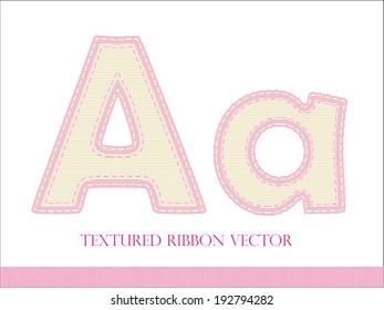 Grosgrain Ribbon Stitched Letter A, Uppercase and Lowercase, Vector