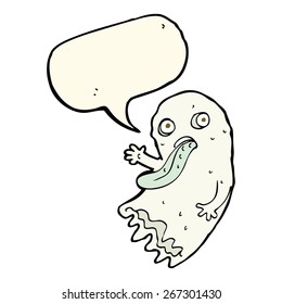 gross cartoon ghost with speech bubble