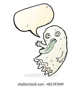 gross cartoon ghost with speech bubble