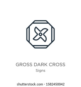 Gross dark cross icon. Thin linear gross dark cross outline icon isolated on white background from signs collection. Line vector sign, symbol for web and mobile