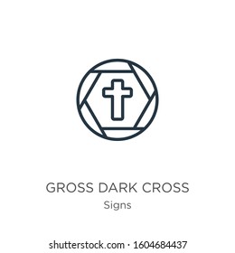 Gross dark cross icon. Thin linear gross dark cross outline icon isolated on white background from signs collection. Line vector sign, symbol for web and mobile