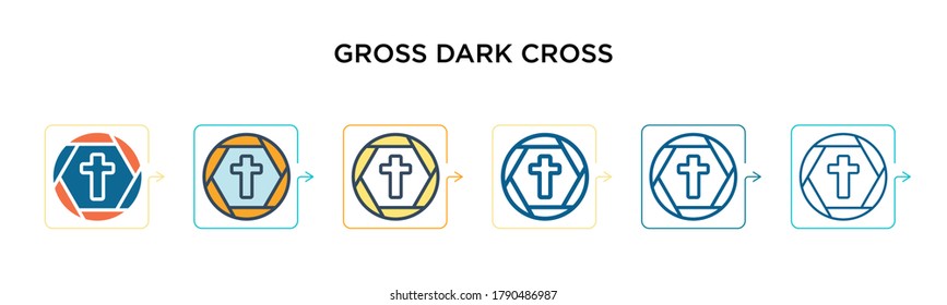 Gross dark cross vector icon in 6 different modern styles. Black, two colored gross dark cross icons designed in filled, outline, line and stroke style. Vector illustration can be used for web, 