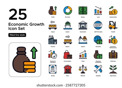 Gross Domestic Product (GDP) Icons. Economic Growth, Finance, and Market Analysis Symbols. Vector Illustration.