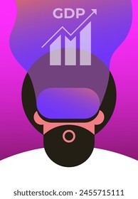Gross Domestic Product or GDP. Recession, Business, Consumption, Investment. Arrow with Businessman in VR. Flat vector illustration.