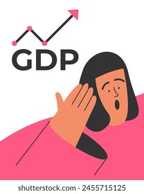 Gross Domestic Product or GDP. Recession, Business, Consumption, Investment. Girl is in a panic because of the falling economy. Flat vector illustration.