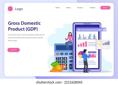 Gross domestic product or GDP statistic concept. landing page website flat vector template.