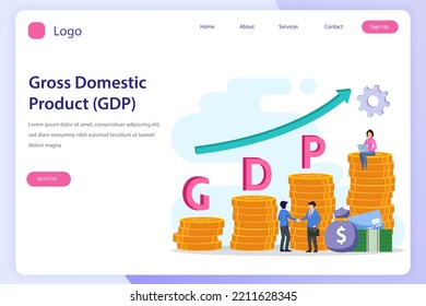 Gross domestic product or GDP statistic concept. landing page website flat vector template.