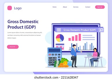 Gross domestic product or GDP statistic concept. landing page website flat vector template.