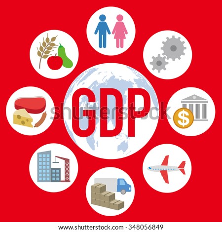 Gross Domestic Product (GDP), and various industry and service, image icon and illustration