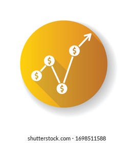 Gross domestic product yellow flat design long shadow glyph icon. Market value monetary measure. Production equal and gross values added sum aggregate measure. Silhouette RGB color illustration