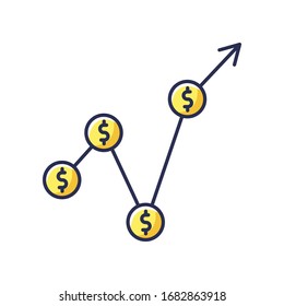 Gross domestic product yellow RGB color icon. Market value monetary measure. Production equal and gross values added sum aggregate measure. Isolated vector illustration