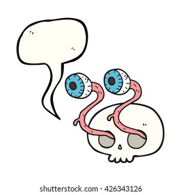 cráneo de caricatura de burbuja de la libre mano con ojos