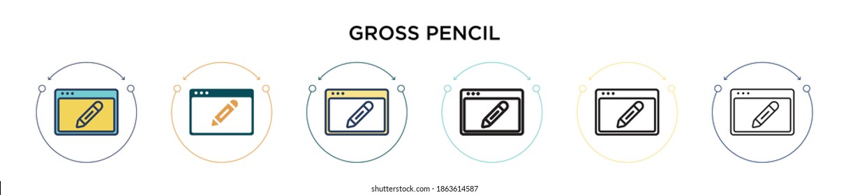 Icono de lápiz bruto con estilo relleno, delgado, contorno y trazo. Ilustración vectorial de dos diseños de vectores de lápiz grueso de color y negro se puede usar para móviles, ui, web