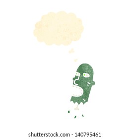 gross retro cartoon zombie head with thought bubble