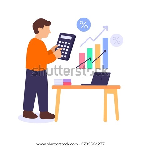 Gross Salaries, total earnings before deductions calculation, Flat vector character illustration