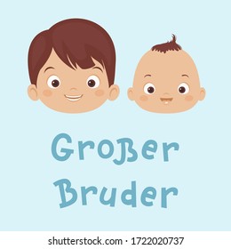 "Grosser Bruder" handgezeichnete Vektorschrift auf Deutsch, auf Englisch bedeutet "Groß Bruder". Grosser Bruder und kleiner Bruder Illustration. Fröhliche Kinder.Vektorkunst 