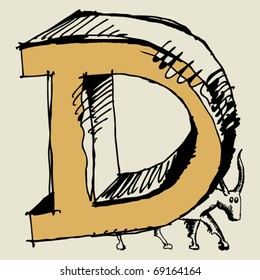 grotesque ABC, scribble letter D